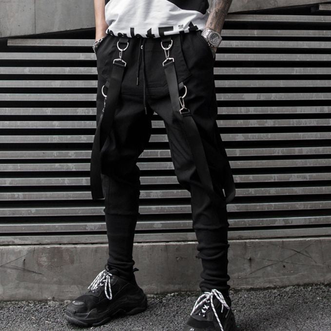 Funky Utility Techwear Steel Lock Ribbon Slim Fit Streetwear Cargo Pant For Men's