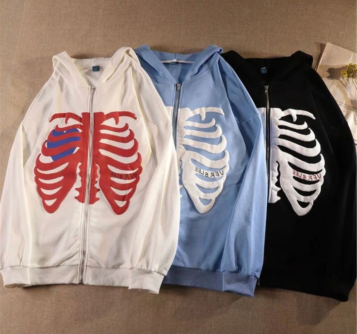 Aesthetic Y2K Harajuku Skeleton Heart Print Street Style Zipper Hooded