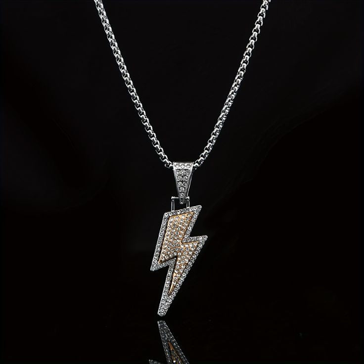 Ice Out Lighting Bolt Ice Pendant With Stainless Steel Chain Combo Necklace For Stylish Look
