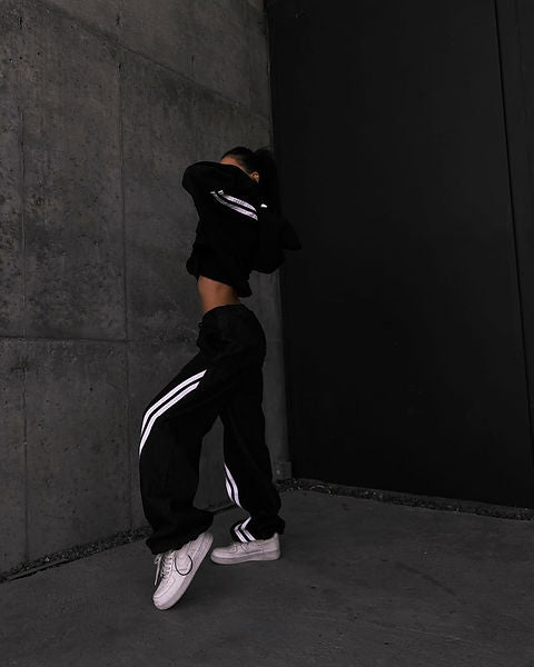 Striped Loose Wide Leg Drawstring Waist Pant For Women