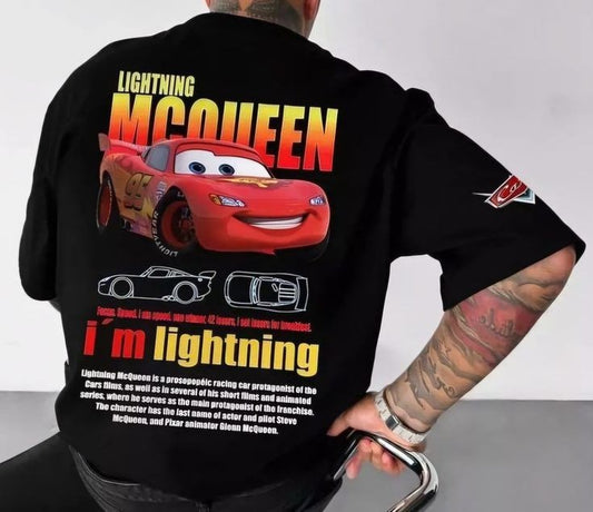 Lighting McQueen Graphic Printed Half Sleeve Cotton T-shirt For Mens