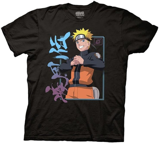 Men Black Naruto Anime Graphic Printed Cotton Round Neck T-shirt