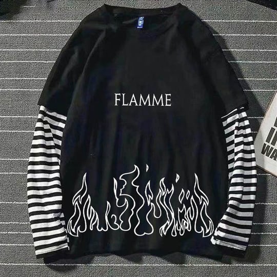 Flame Fire Aesthetic Y2K Printed Oversized Streetwear Deisgner Mens Clothing T-shirt