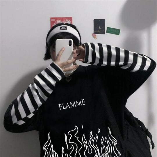 Flame Fire Aesthetic Y2K Printed Oversized Streetwear Deisgner Mens Clothing T-shirt