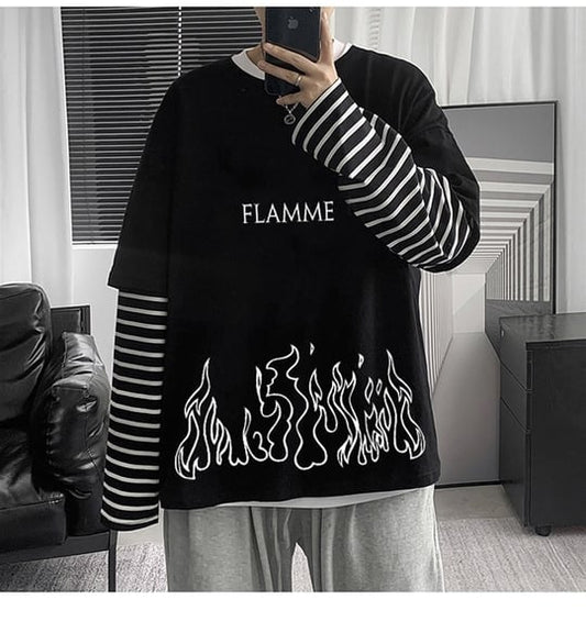 Flame Fire Aesthetic Y2K Printed Oversized Streetwear Deisgner Mens Clothing T-shirt