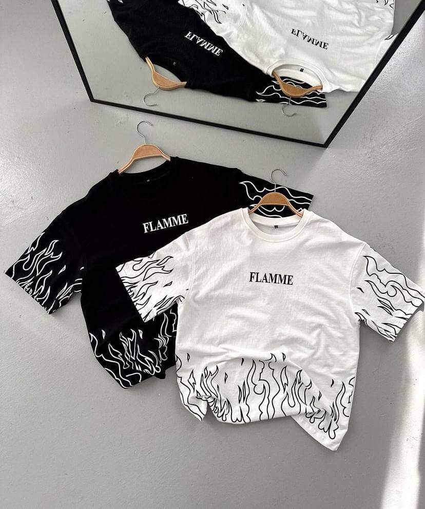 Cool Aesthetic Fir Flame Oversized Drop Shoulder T-shirt For Women