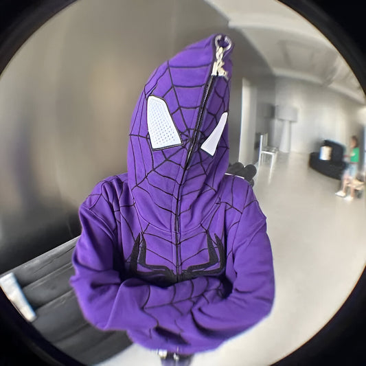 Spiderman Inspired Oversized Unisex Zipper Hoodie purple Colour