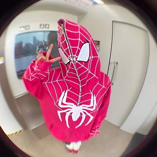 Vintage Spiderman Inspired Full Zip Up Oversized Streetwear Zipper Hoodie 