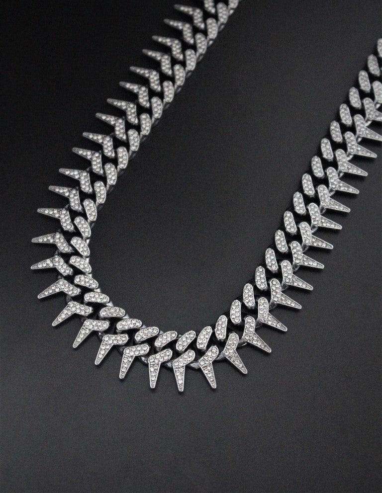 Ice Bling Hip Hop Ice Out Diamond Spike Cuban Link Chain Necklace