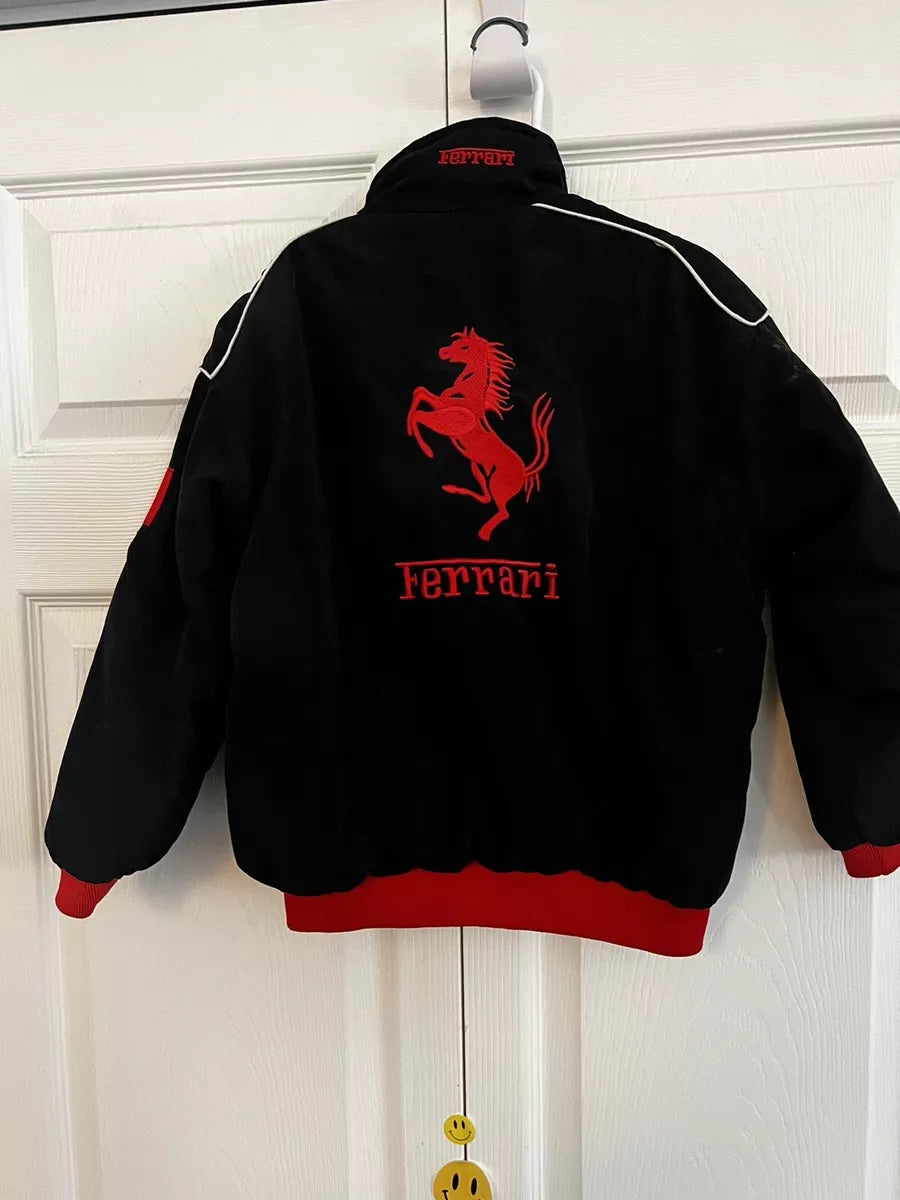 Back View Black Ferrari F1 Jacket Vintage Premium Unisex Turbo Racer Jacket 