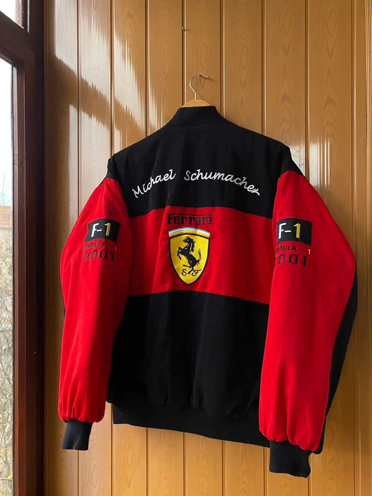 Back view Premium Ferrari F1 Vintage Racer Jacket